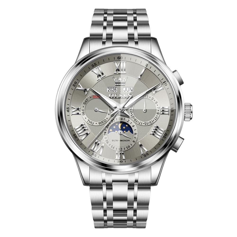 OLEVS 7113 Diamond Cut Glass Moon Phase Automatic Mechanical Watch for Men