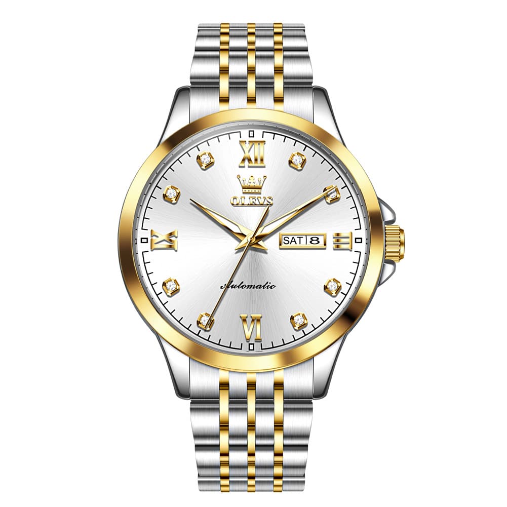 OLEVS 7092 Diamond Accent Dual Calendar Automatic Watch For Men