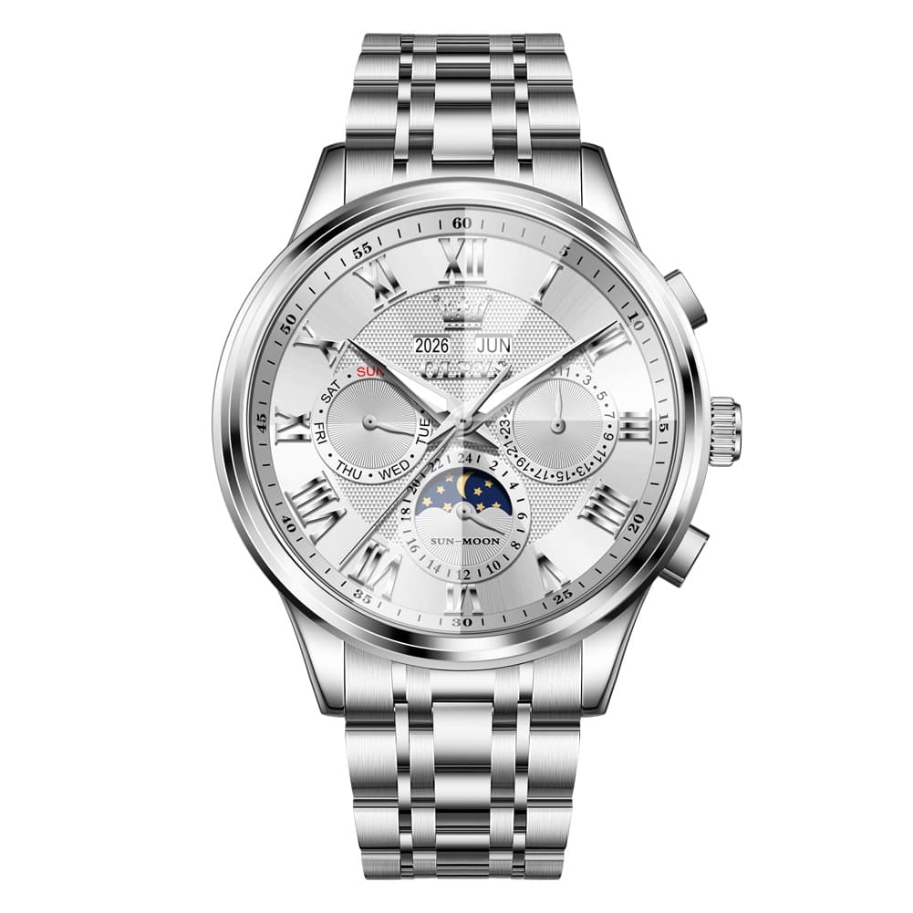 OLEVS 7113 Diamond Cut Glass Moon Phase Automatic Mechanical Watch for Men