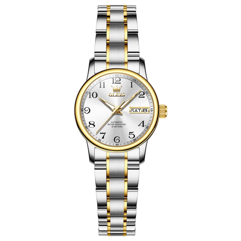 OLEVS 7072 Arabic Numeral Dual Calendar Automatic Watch For Women