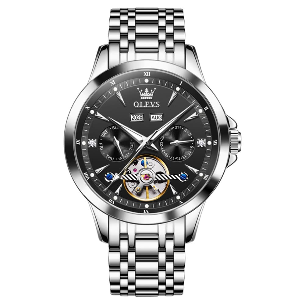 OLEVS 7091 Double Open Heart Multi-Function Automatic Watch For Men