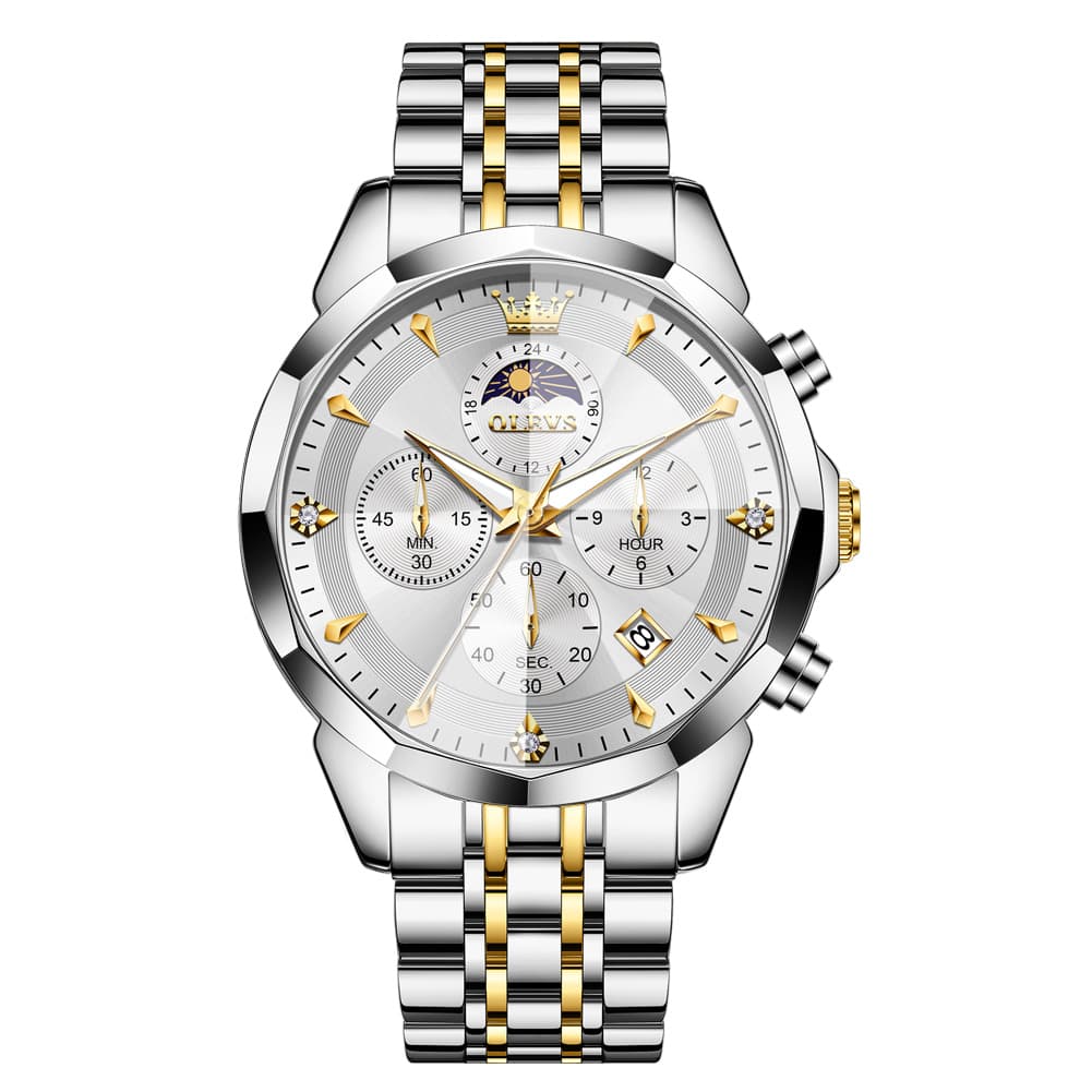 OLEVS 3673 Quartz 3D Rhombic Mirror Chronograph Watch For Men
