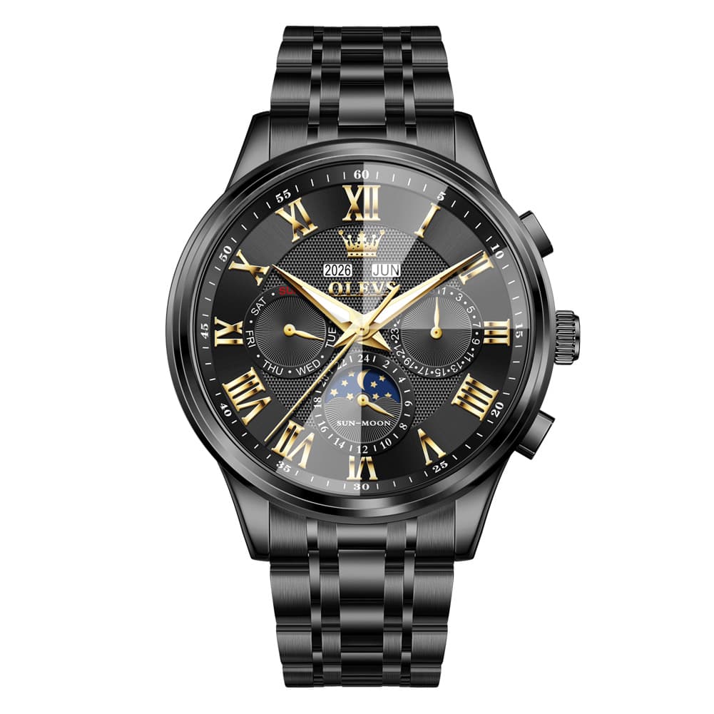 OLEVS 7113 Diamond Cut Glass Moon Phase Automatic Mechanical Watch for Men