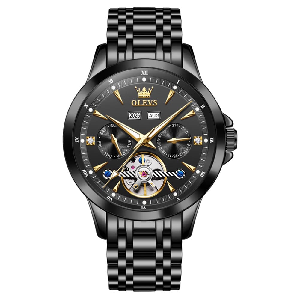 OLEVS 7091 Double Open Heart Multi-Function Automatic Watch For Men