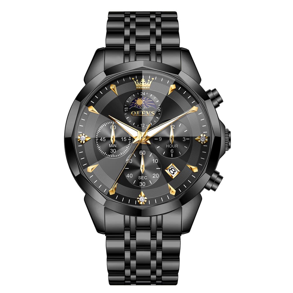 OLEVS 3673 Quartz 3D Rhombic Mirror Chronograph Watch For Men