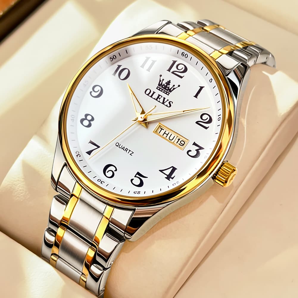 OLEVS Men and Women Couple Watch Stainless Steel Quartz Day Date Arabic Numerals 5567