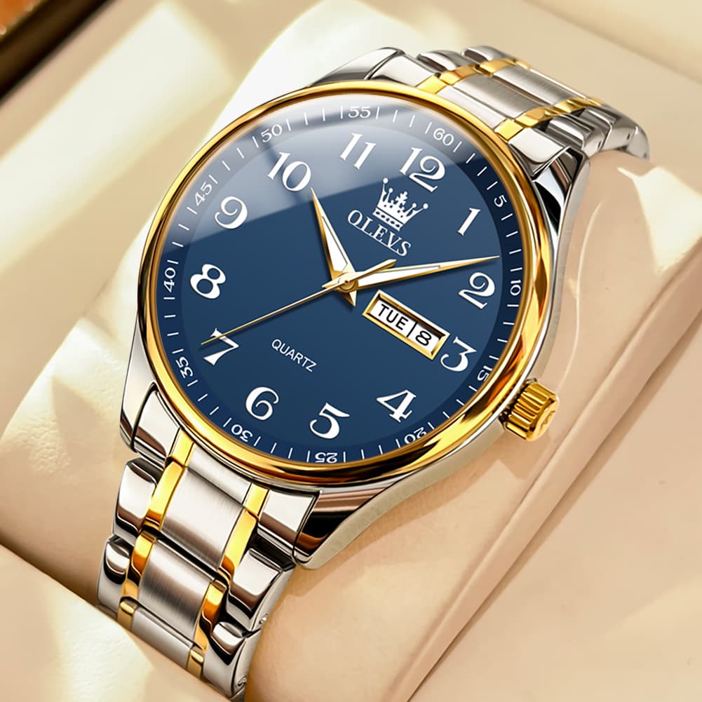 OLEVS Men and Women Couple Watch Stainless Steel Quartz Day Date Arabic Numerals 5567