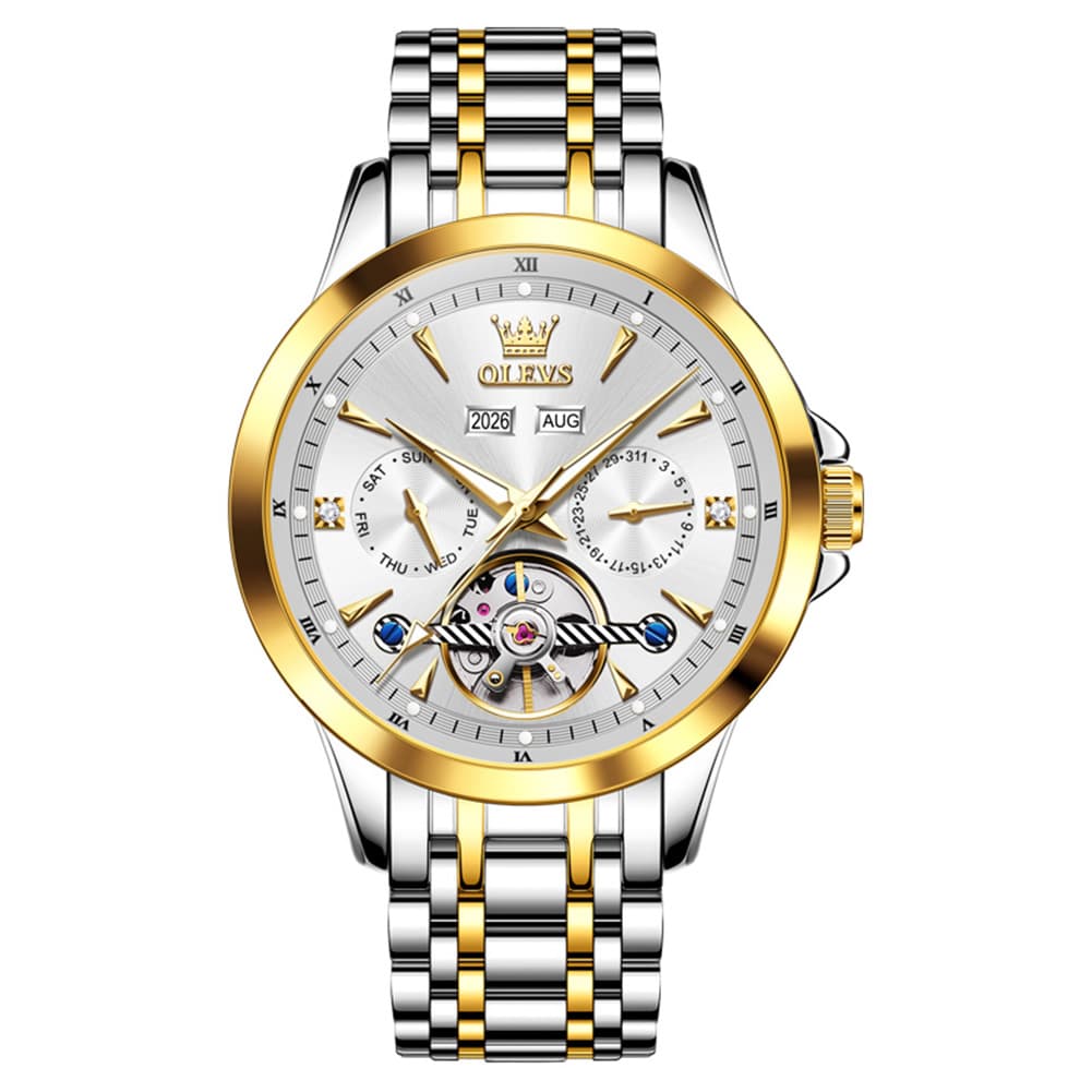 OLEVS 7091 Double Open Heart Multi-Function Automatic Watch For Men