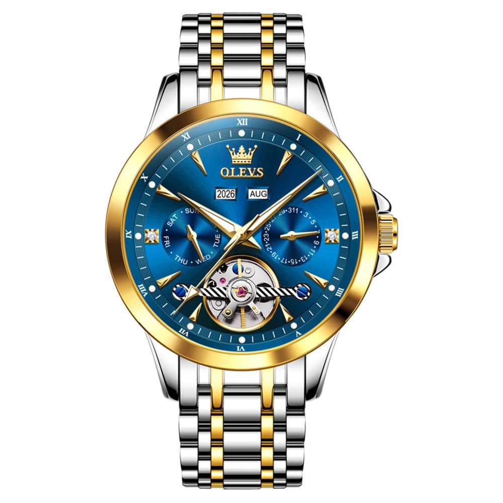 OLEVS 7091 Double Open Heart Multi-Function Automatic Watch For Men