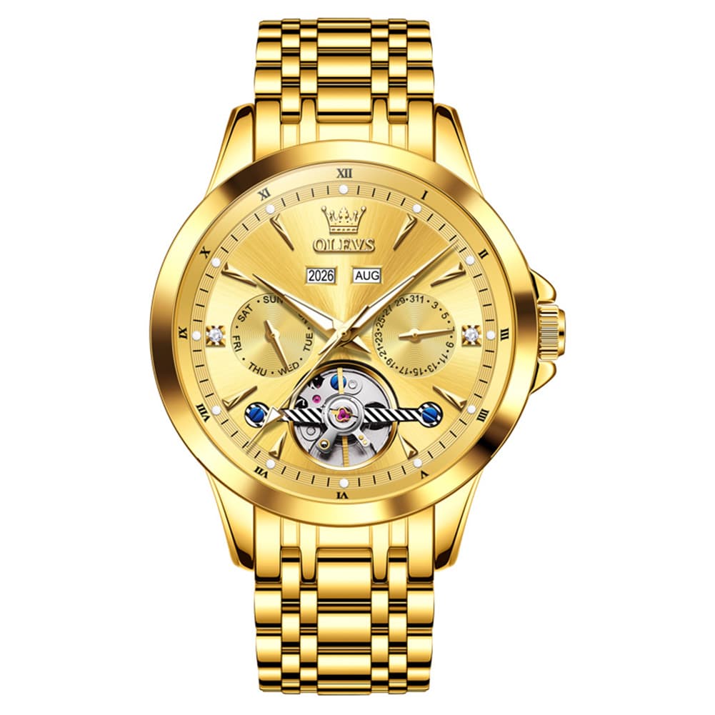 OLEVS 7091 Double Open Heart Multi-Function Automatic Watch For Men