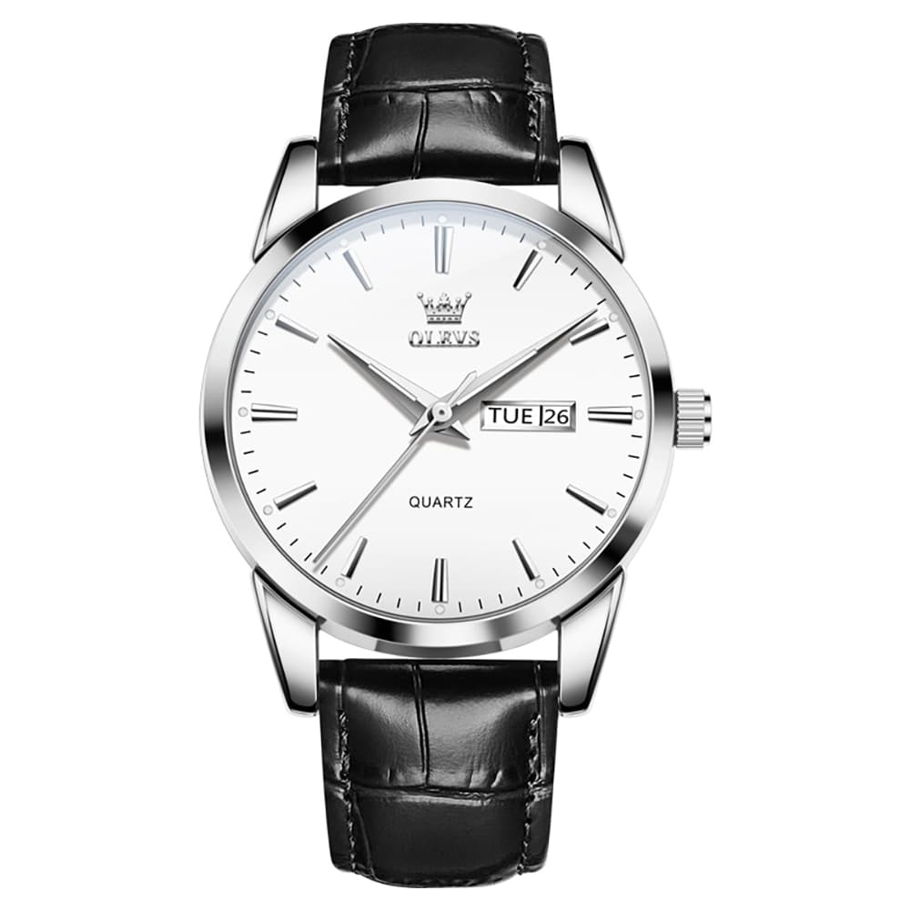 OLEVS 6898P Ultra Thin Day Date Watch Leather Strap Quartz Casual Timepiece for Men