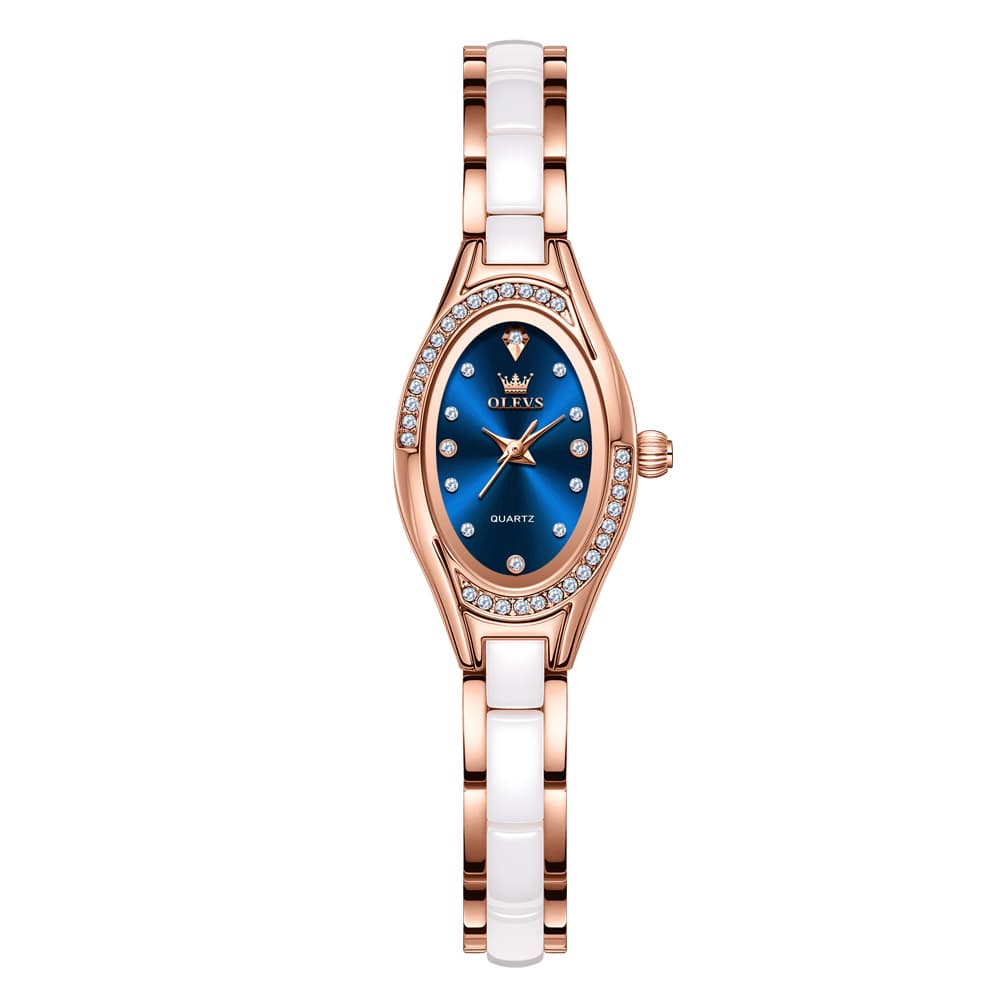 OLEVS Oval Ceramic Bracelet Diamond Watch 7131 for Women