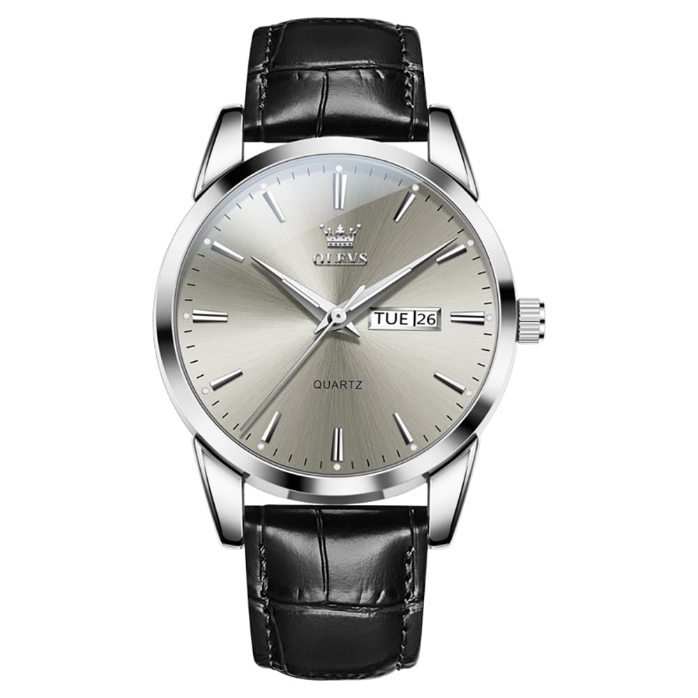 OLEVS 6898P Ultra Thin Day Date Watch Leather Strap Quartz Casual Timepiece for Men