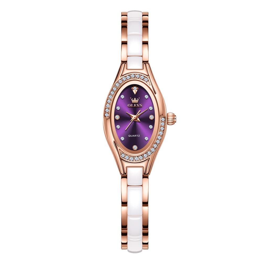 OLEVS Oval Ceramic Bracelet Diamond Watch 7131 for Women