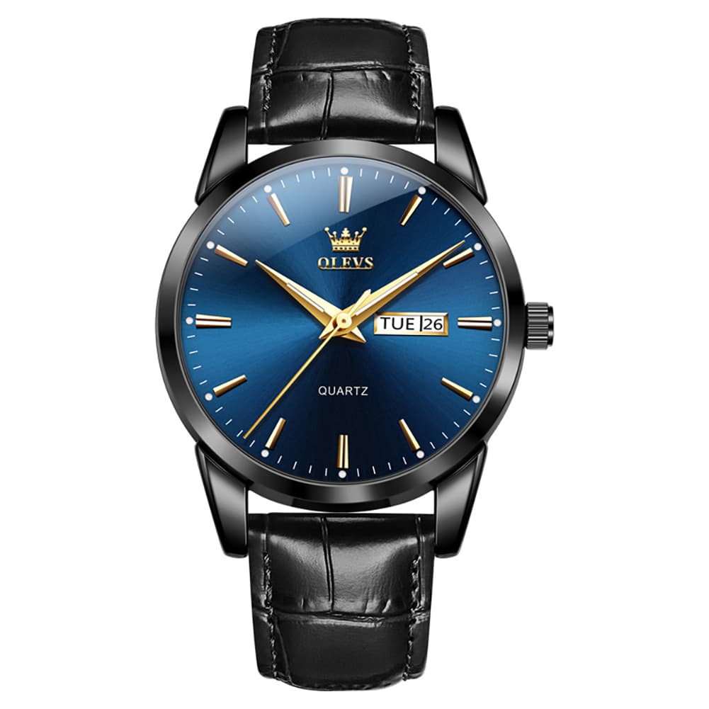 OLEVS 6898P Ultra Thin Day Date Watch Leather Strap Quartz Casual Timepiece for Men