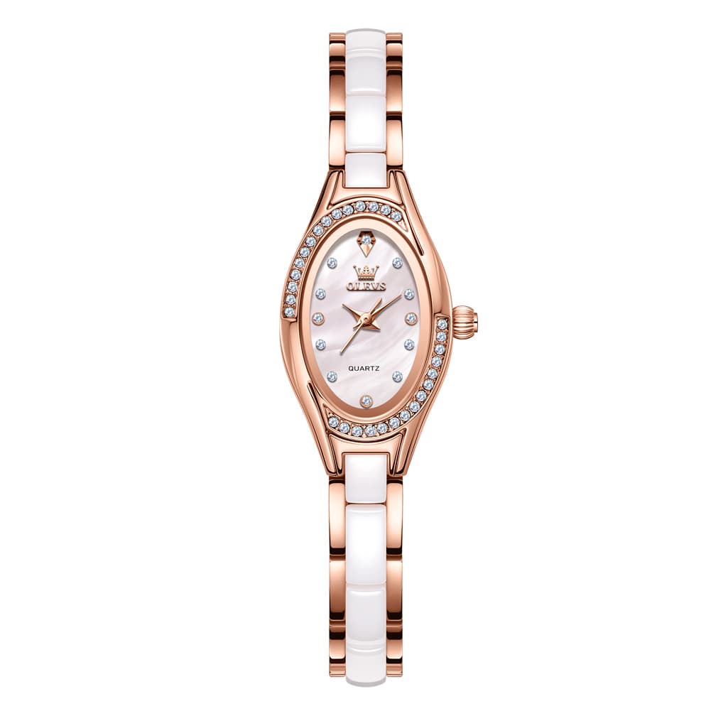 OLEVS Oval Ceramic Bracelet Diamond Watch 7131 for Women