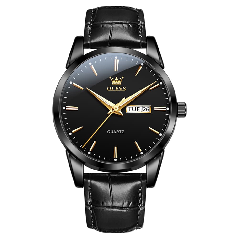 OLEVS 6898P Ultra Thin Day Date Watch Leather Strap Quartz Casual Timepiece for Men