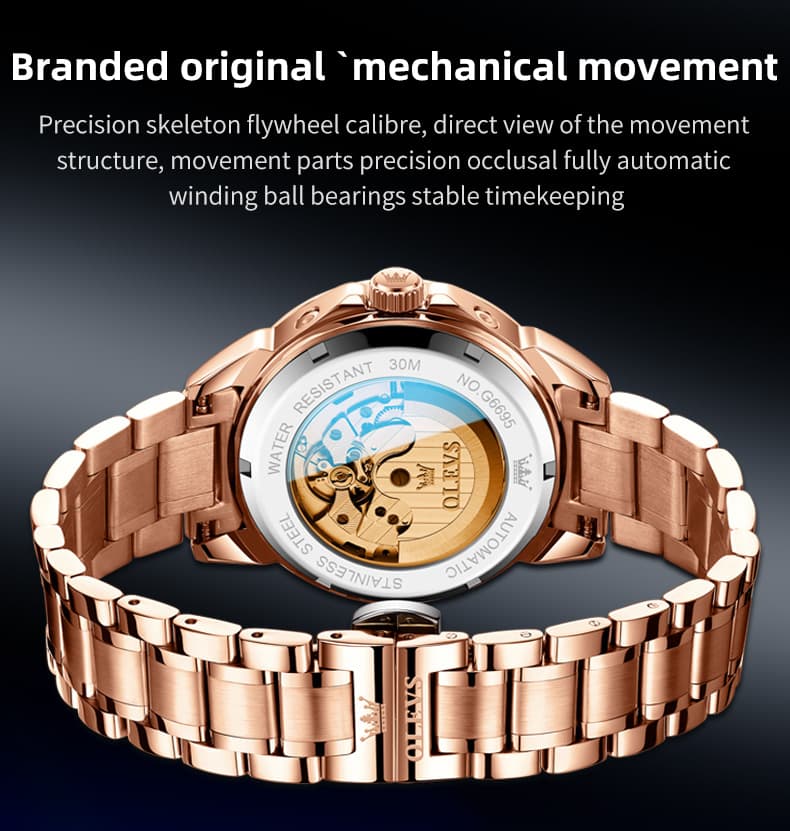 OLEVS 6695 Baguette Diamond Multifunction Mechanical Watch for Men