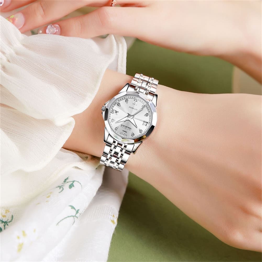 OLEVS 3D Diamond Cut Mirror Automatic Mechanical Watch 9982 for Women