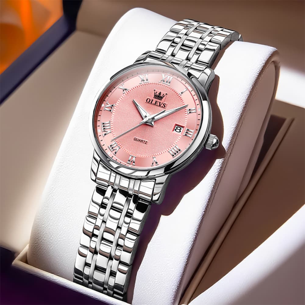 OLEVS Women Sunray Pastel Watch Petite Silver Stainless Steel Date Quartz 5611