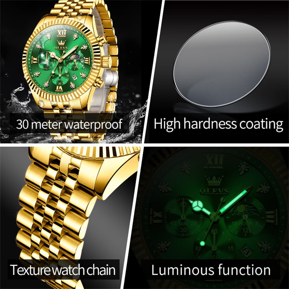 OLEVS 2932 Luxury Gold Fluted Bezel Quartz Watch for Men
