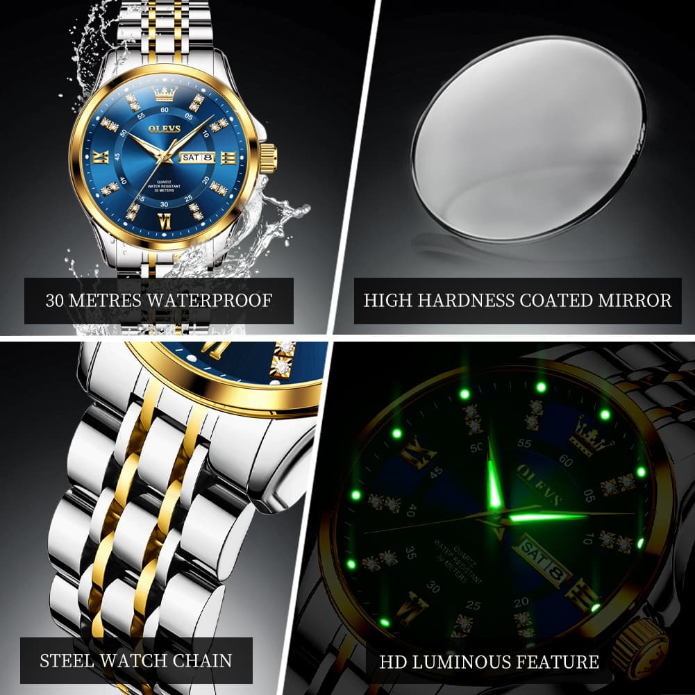 OLEVS 3620 Classic Diamond Quartz Steel Watch for Men