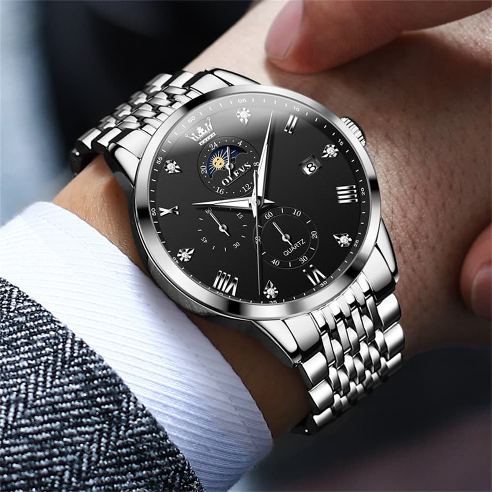 OLEVS 2925 Luminous Moon Phase Quartz Watch for Men