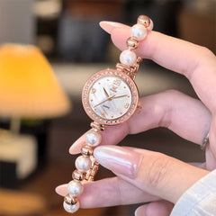 OLEVS Women Pearl Bracelet Watch Diamond Bezel Mother of Pearl Quartz 5640