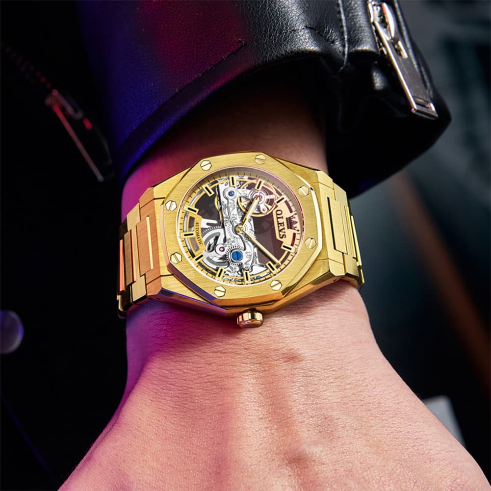 OLEVS 6742 Octagonal Skeleton Mechanical Watch for Men