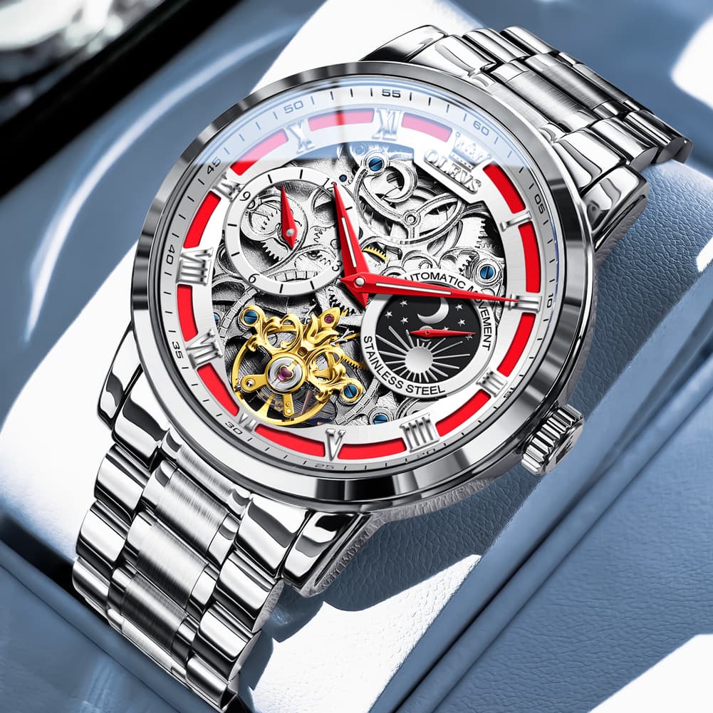 OLEVS 6670 Stainless Steel Skeleton Mechanical Watch for Men