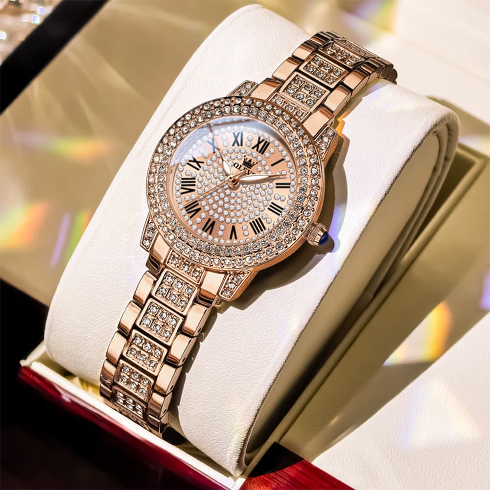 OLEVS 9943 Diamond Paved Dial Luxury Watch for Women
