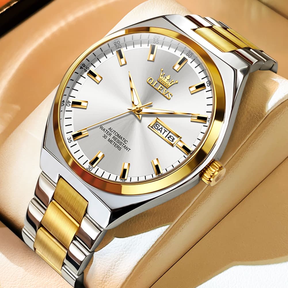 OLEVS Integrated Bracelet Automatic Day Date Watch 9907 for Men