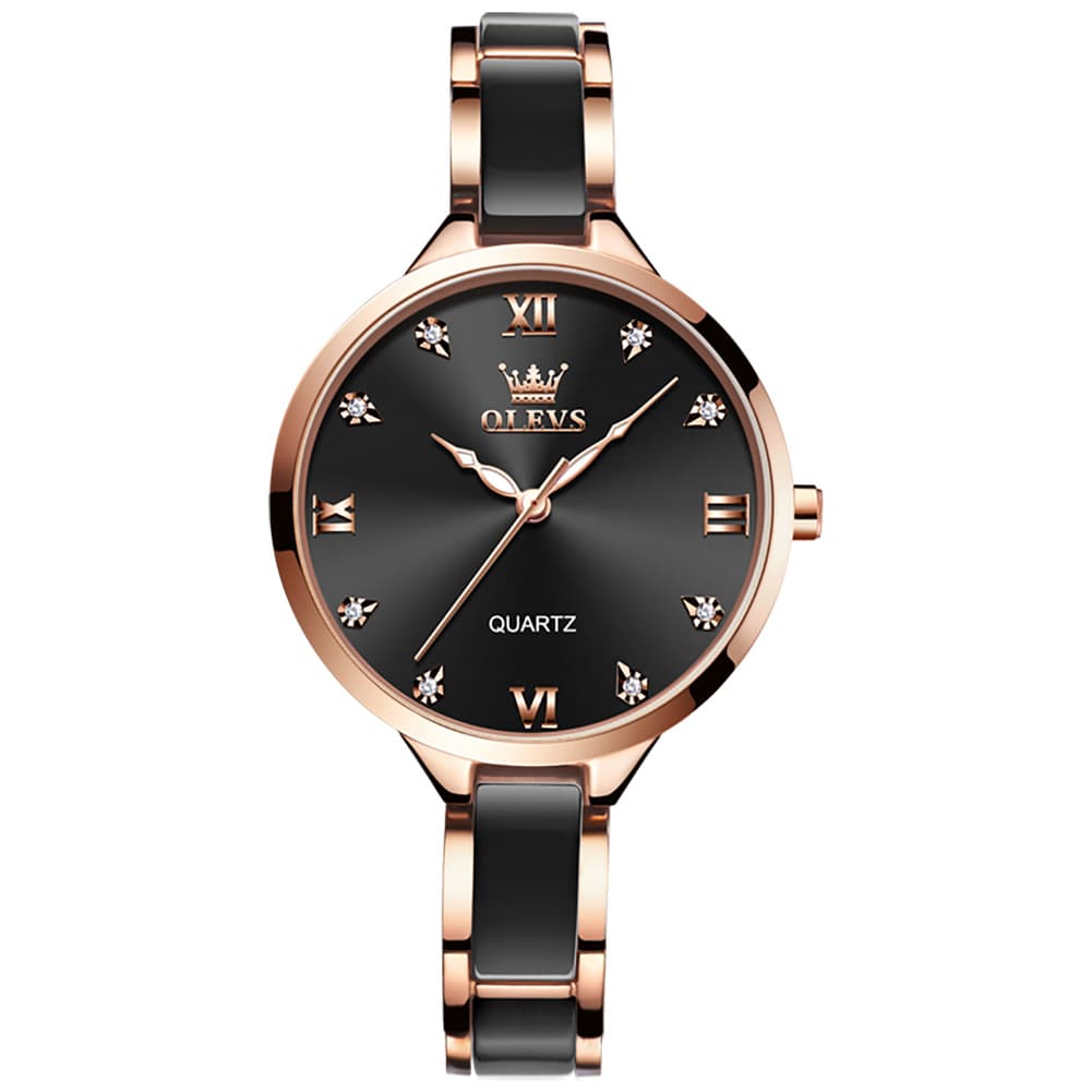OLEVS 5872 Ceramic Bracelet Watch Rose Gold Diamond Accent Quartz Luxury Timepiece for Women