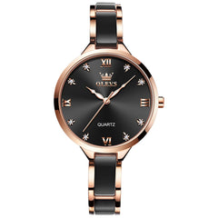 OLEVS 5872 Ceramic Bracelet Watch Rose Gold Diamond Accent Quartz Luxury Timepiece for Women