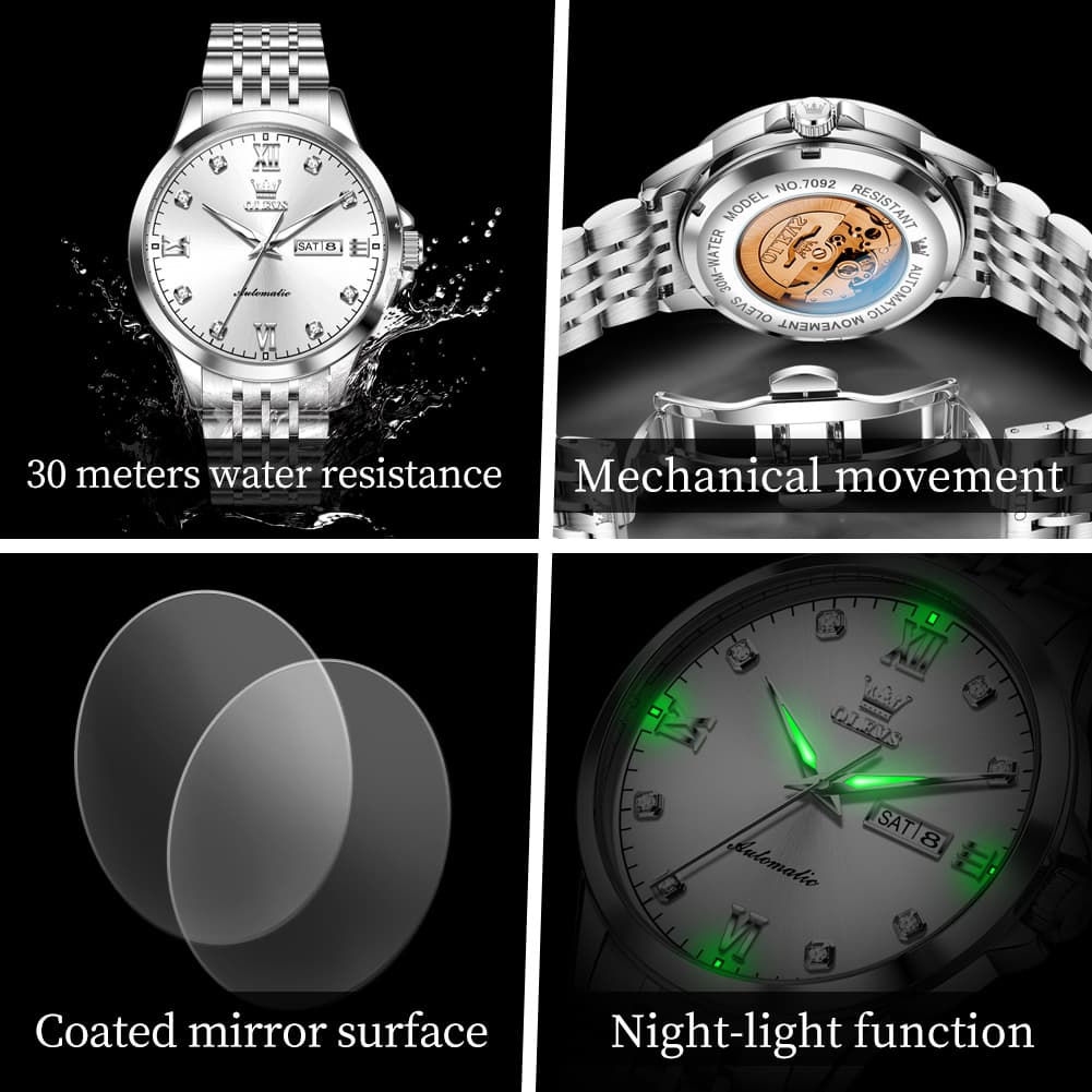 OLEVS 7092 Diamond Accent Dual Calendar Automatic Watch For Men