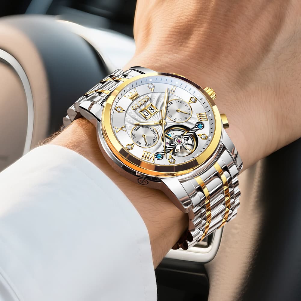 OLEVS Open Heart Multifunction Automatic Mechanical Watch 9910 Big Date for Men