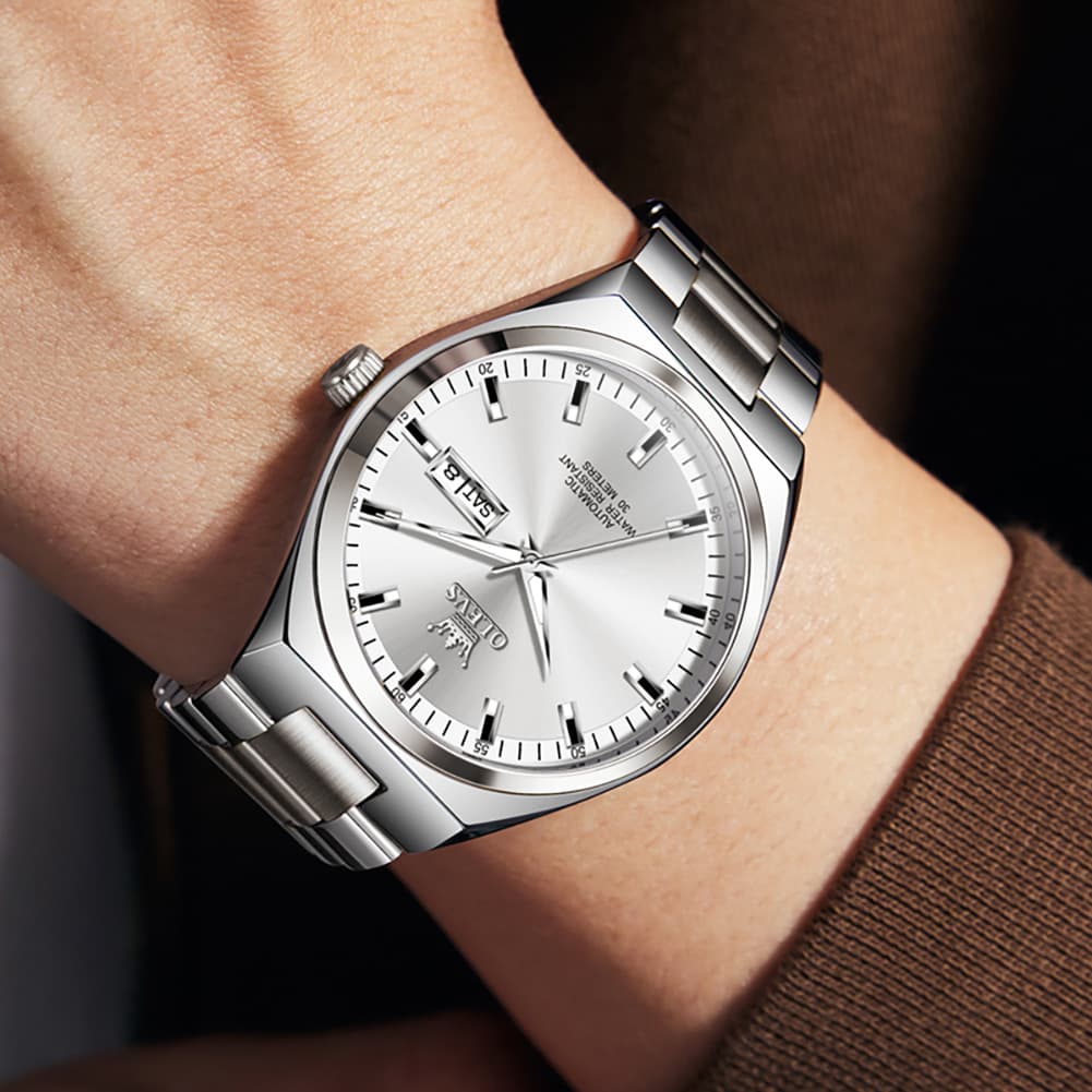 OLEVS Integrated Bracelet Automatic Day Date Watch 9907 for Men