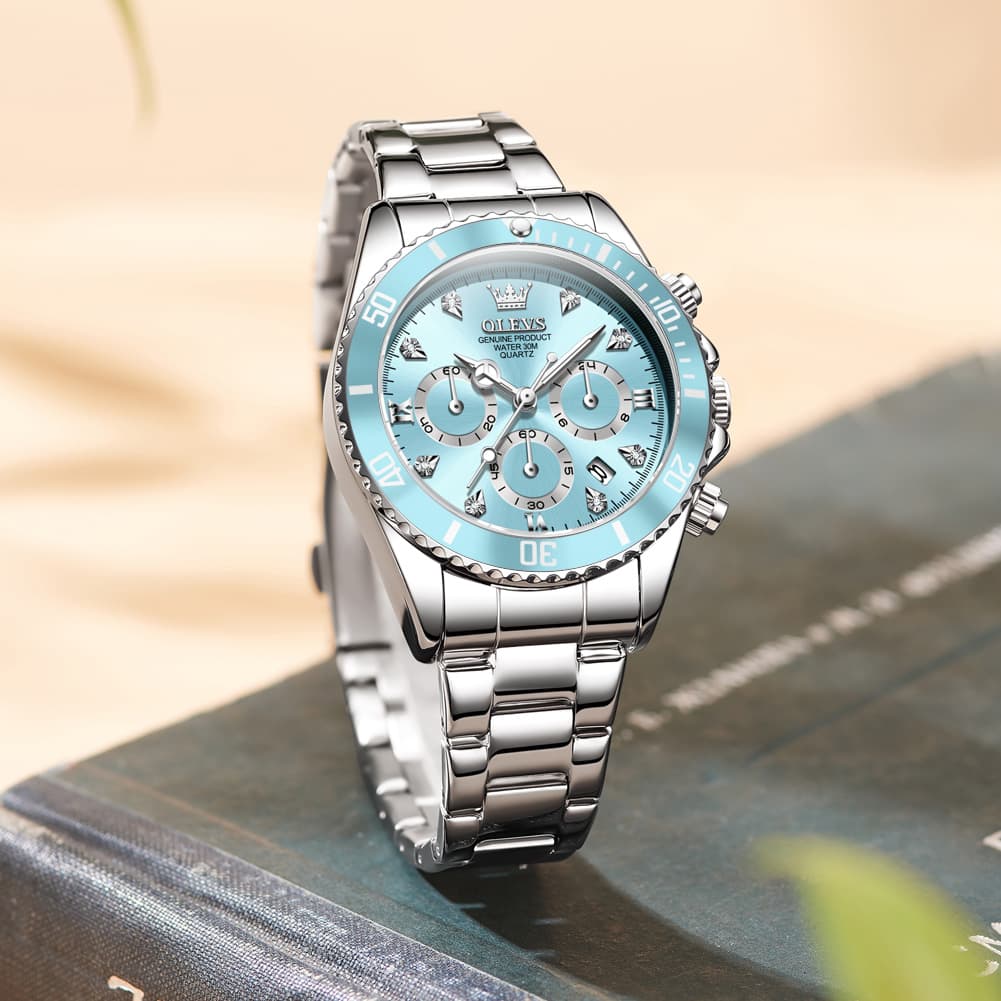 OLEVS Women Chronograph Watch Stainless Steel Sport Date Quartz 5632