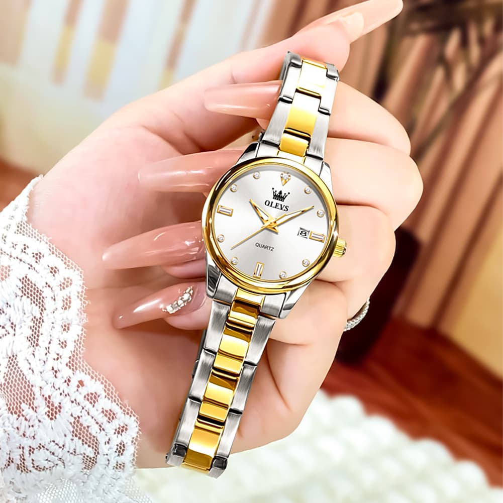 OLEVS 3621NS Minimalist Diamond Quartz Steel Watch for Women