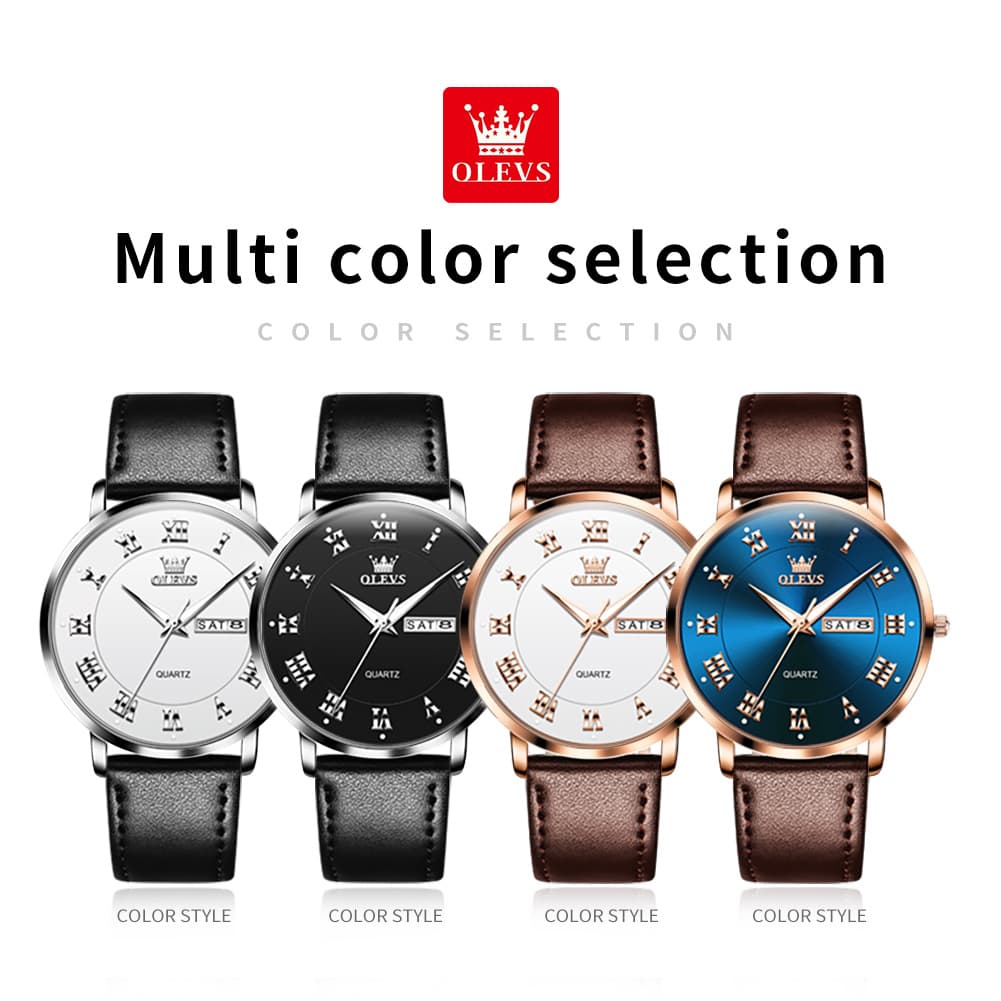 OLEVS 2920 Ultra Light Leather Day Date Quartz Watch for Men