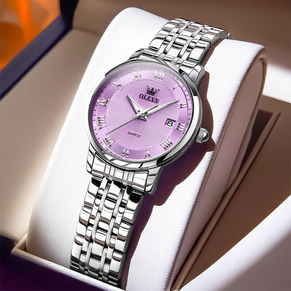 OLEVS Women Sunray Pastel Watch Petite Silver Stainless Steel Date Quartz 5611