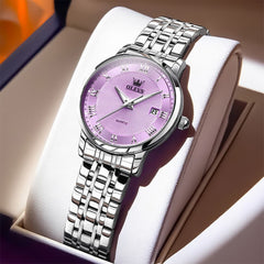 OLEVS Women Sunray Pastel Watch Petite Silver Stainless Steel Date Quartz 5611