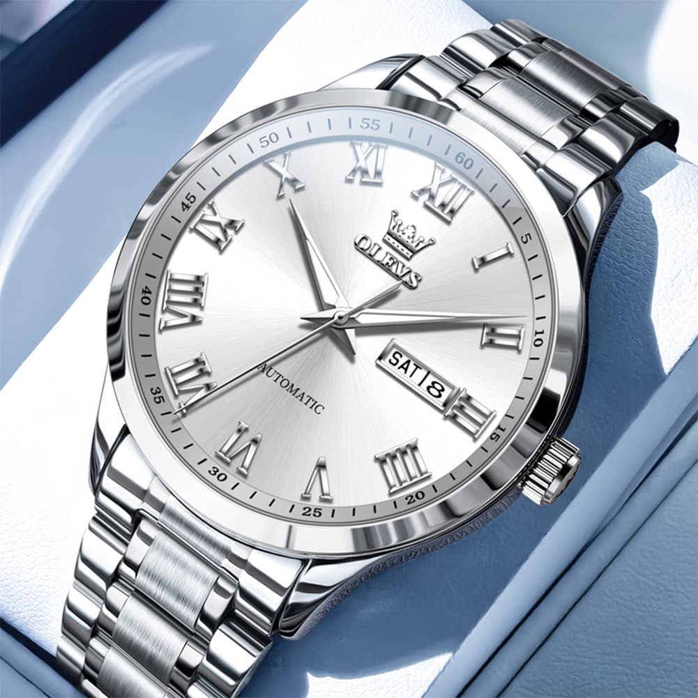 OLEVS 7075 Roman Numeral Dual Calendar Automatic Watch For Men