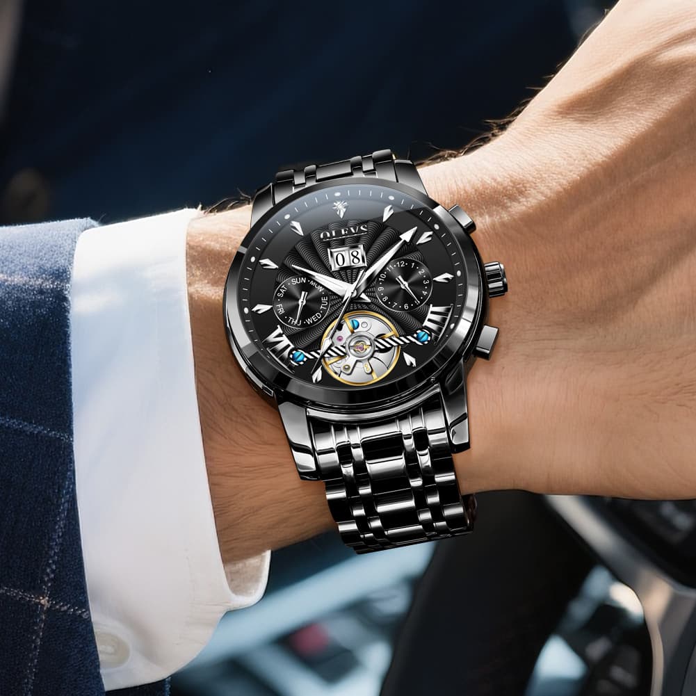 OLEVS Open Heart Multifunction Automatic Mechanical Watch 9965 Big Date for Men