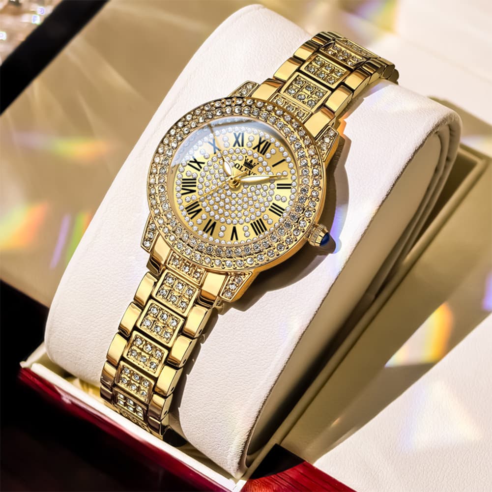 OLEVS 9943 Diamond Paved Dial Luxury Watch for Women