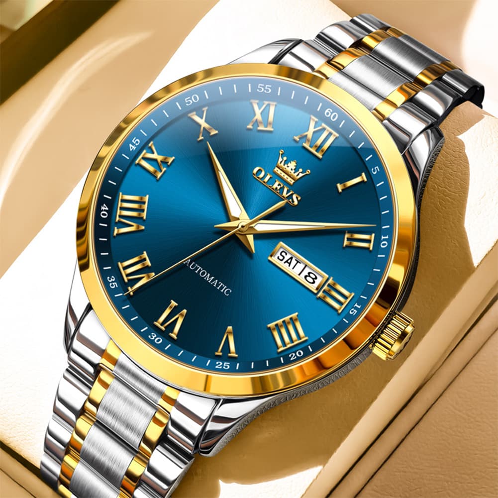 OLEVS 7075 Roman Numeral Dual Calendar Automatic Watch For Men