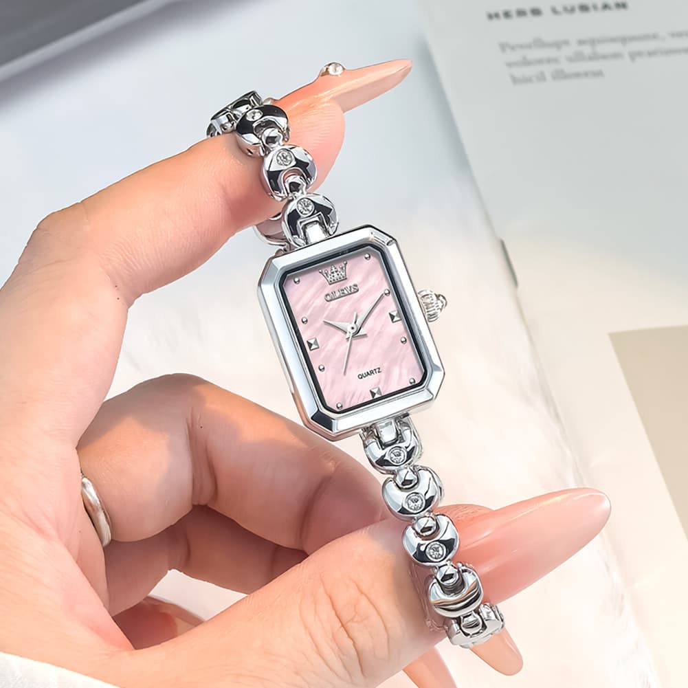 OLEVS 3665 Rectangular Mother of Pearl Jewelry Bracelet Watch For Women