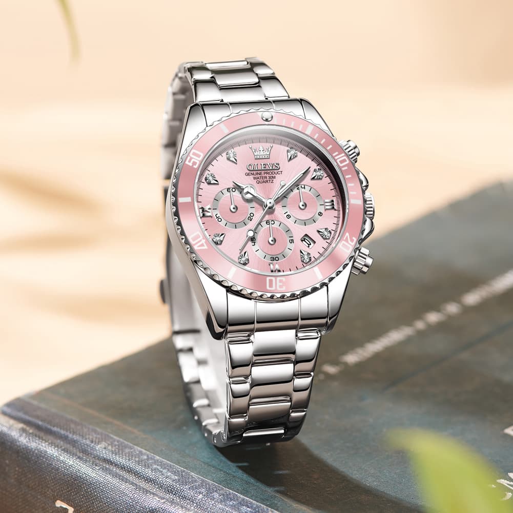 OLEVS Women Chronograph Watch Stainless Steel Sport Date Quartz 5632