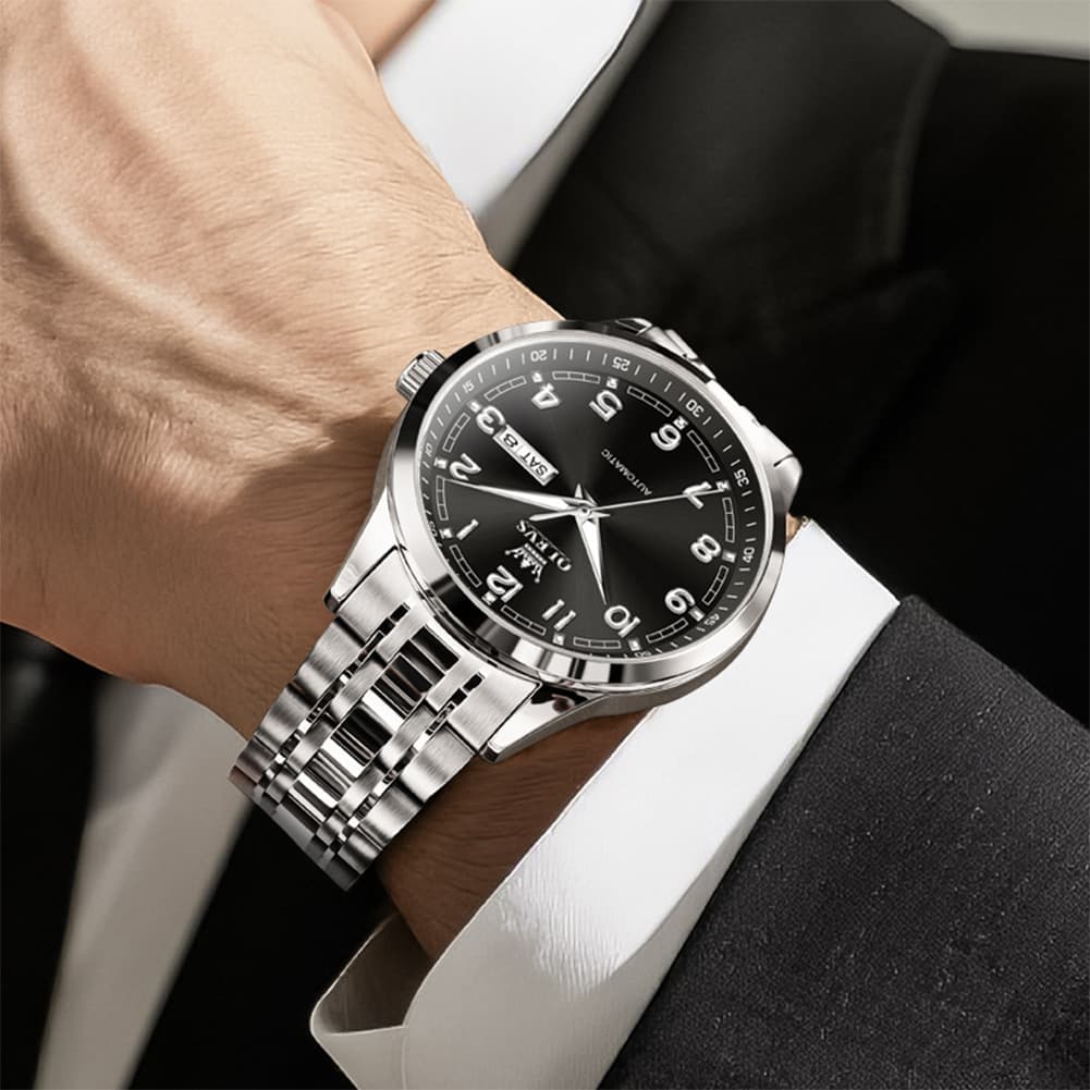 OLEVS 7077 Arabic Numeral Dual Calendar Automatic Watch For Men