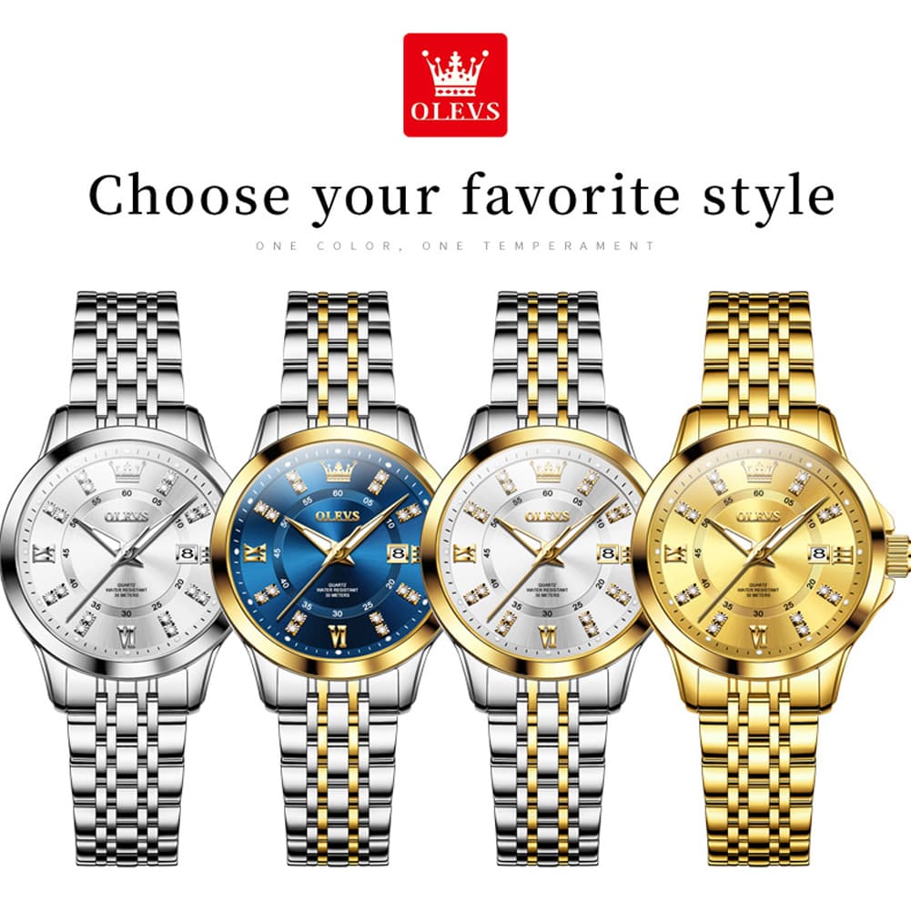 OLEVS 3620 Classic Diamond Quartz Steel Watch for Women